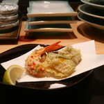 Washoku Yotsuba - 海老五色揚げ、鯵の海苔巻き揚げ、南瓜と舞茸天の盛合せ