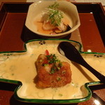 半くり - オマール海老のフライと叩き