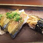 玄海鮨 - 右から  アナゴ  サバΧ２  エンガワ