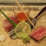 Sushi Rosan - 鯵・シンコ・生シラス・生筋子の醤油漬け・大トロの炙り