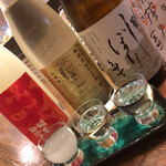 Wakatarou - 左から稲里初搾り、梵GOLD、〆張鶴しぼりたて生原酒