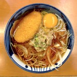 Tsuruya - 肉そば（500円）＋小コロッケ（60円）＋玉子（60円）