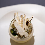 プレゼンテ スギ - 2020.10 トラフグのフラン（白子と生クリームのソース、トラフグの身とハタケシメジを発酵バターでソテー、バカマツタケ）
