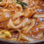 たま樹 - カレーうどん(平麺)(混ぜ混ぜしました)