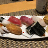 Sushi Nakano - 左上から　烏賊、マグロ赤身、天然ハマチ？、鯛、玉子焼き、左下から　甲烏賊下足、いない、干瓢胡瓜巻