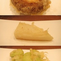 天ぷら 逢坂 - 椎茸海老詰、紋甲烏賊、空豆