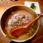 地酒喝采 かも蔵 - ご馳走になってしまった、五穀米の雑炊。へしこ（福井名産：塩サバの麹漬）も入って、いい味醸してます！