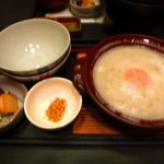 げんかい食堂 - 雑炊　器オープン　卵は自分のタイミングで崩しましょう♪