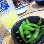 本格炭火焼鳥 松家 - 夏宴会コース￥3500①付き出し（枝豆）、オレンジジュース（通常￥200）