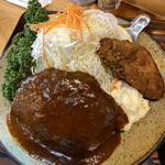 とんかつ一幸 - ハンバーグにカキフライ１貫プラス