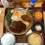 とんかつ一幸 - ハンバーグ定食＋カキフライ