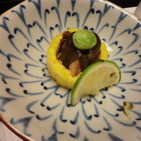 たか田八祥 - 鮑の肝和え・玉蜀黍射込み