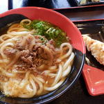 伊予製麺 - 肉ごぼううどん（大）に鶏天トッピング