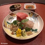 御料理 寺沢 - 河豚のｱﾝ肝和え､目鉢鮪 中ﾄﾛ､活鮃