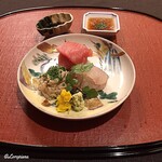 御料理 寺沢 - 河豚のｱﾝ肝和え､目鉢鮪 中ﾄﾛ､活鮃