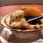 御料理 寺沢 - 中には身厚の北寄貝と帆立貝柱