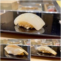 三軒茶屋 鮨かんてら - 上：スミイカ
                    左：春子鯛
                    右：コハダ