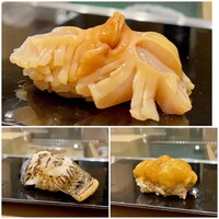 三軒茶屋 鮨かんてら - 上：赤貝
                    左：穴子
                    右：ウニ