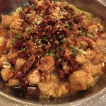 中華料理 川菜 - 鶏肉干し鍋のアップ