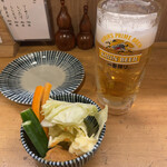 炭火串焼 鳥福 - 生ビールとお通し