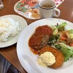 ココス - ハンバーグトマトソース＆コロッケランチ759円スープバー付