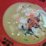 天下一品 錦糸町店 - スープライス定食のライスをスープに投入