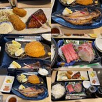 とっと めしや - 2021年1月。あじの開き定食、ぶりの照り焼き&カキフライ定食にアジフライとお刺身追加。