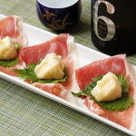 Camembert cheese Tempura wrapped in raw Prosciutto