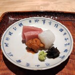 魚料理 おか - 本鮪　紋甲烏賊　北海道産雲丹