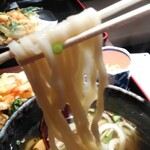 多摩うどん ぽんぽこ - 自家製のうどん。コシ強めでシコシコ食感がとても良い。出汁の香りが豊かで味も強く、出汁でいただく感じです。旨い！