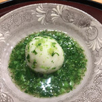 日本料理 太月 - ランチフルコース１６５００円。百合根饅頭。初春の色彩です(^｡^)。鶉の丸が仕込まれていて、旨味もたっぷりです（╹◡╹）（╹◡╹）