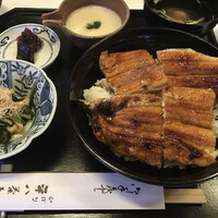 山ばな平八茶屋 - 京地焼 鰻一匹丼　とろろ汁　肝吸い　小鉢　香物　水物付