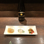 Yakitori Tokoshima - 【お通し３種盛り】 ・松前漬け、菜の花甘酒和え、ふろふき大根