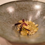 Remede nikaho - ベキャス（トリシギ）と蕎麦の実を蟹味噌で