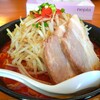 鶏だしらーめん蒼生 - 登場したときのお姿をパシャ！色合いが良いね。綺麗だから好き。緑色(小口切りの小葱)、赤色(一味唐辛子)、白色(ちょい茹でもやし)、桃色(肩ロース叉焼)。