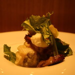 RISTORANTE IL NODO - 小坪漁港の真ハタ ベニエ 紫サツマイモ チコリ ナッツ バーニャカウダアップ