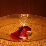 RISTORANTE IL NODO - トンカ豆のパンナコッタ 渡辺農園のビーツ 志村さんの黒米 山椒