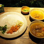 スパイスカフェ - 2021年1月限定ショートコース(3000円・外税)のスリランカ風ぶりカレー(コースに+100円)とカキカレー(コースに+300円)