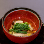 プレゼンテ スギ - 2020.12 ～再生～（小麦粉と水だけのパッパルデッレ、穴熊・鹿・鴨・猪4種ジビエのコンソメスープ、バカマツタケ、自家菜園ルッコラ）