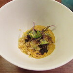 クーリエール - 白子のポワレ　オマール 濾した蛸 スープドポワソン おこげ エシャロットを合わせたオイル からすみ