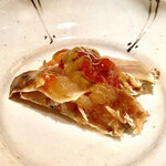 菊鮨 - 渡り蟹（山口）〜ウヒョ〜、清酒と紹興酒に漬けた新鮮な渡り蟹の旨味を吸い取るように頂きます。絶品です♫