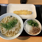 Sanuki Udon Meriken Y - かけうどん(小)＋ミニとろろ醤油ご飯＋イカ天