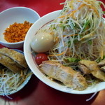 千里眼 - 野菜マシ・にんにく・からあげマシ別盛り