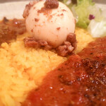 SPICY CURRY 魯珈 - ２種盛り、チキンカレーとラムカレー、ライス大盛、煮玉子追加