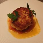 銀座 大石 - 真鯛の白子のパネ、トマトソース添え。とろけるー