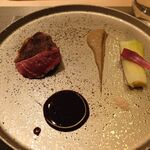 銀座 大石 - 真鴨のロースト、ポルトと茸のソース、下仁田ネギ添え