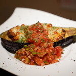 Grilled eggplant and minced meat with cheese
