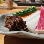 焼き鳥 とりら - スティックサラダ鳥味噌添え