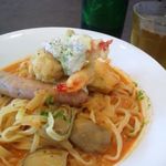 水呑カフェボヌー - 真鯛と海老の鞆の津パスタ