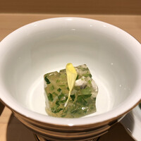 鮨まつもと - 壬生菜と河豚の煮凝り
